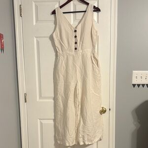 LOFT Cream Button-Front Jumpsuit
